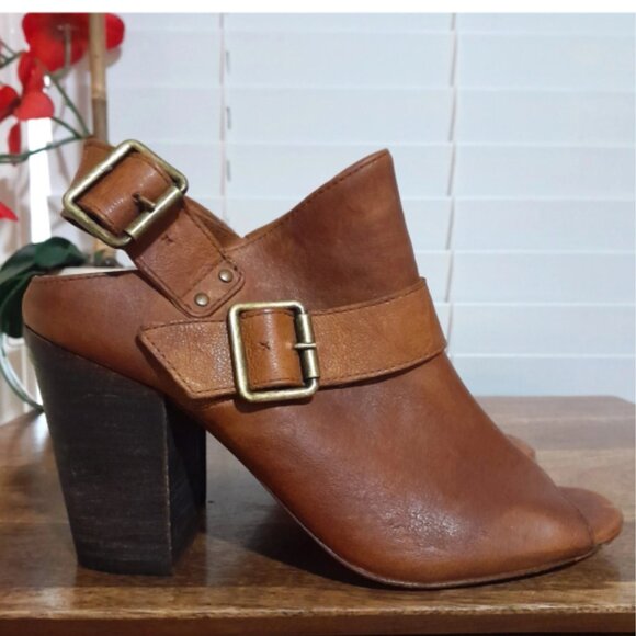 Trask Shoes - Trask Leather Brown Open Toe Sling Back High Heels size 6M